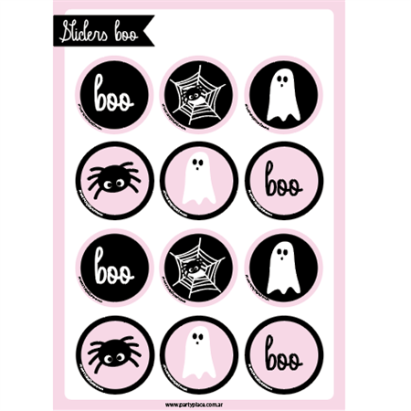 Stickers plancha Pink Ghost redondas 12s 1u